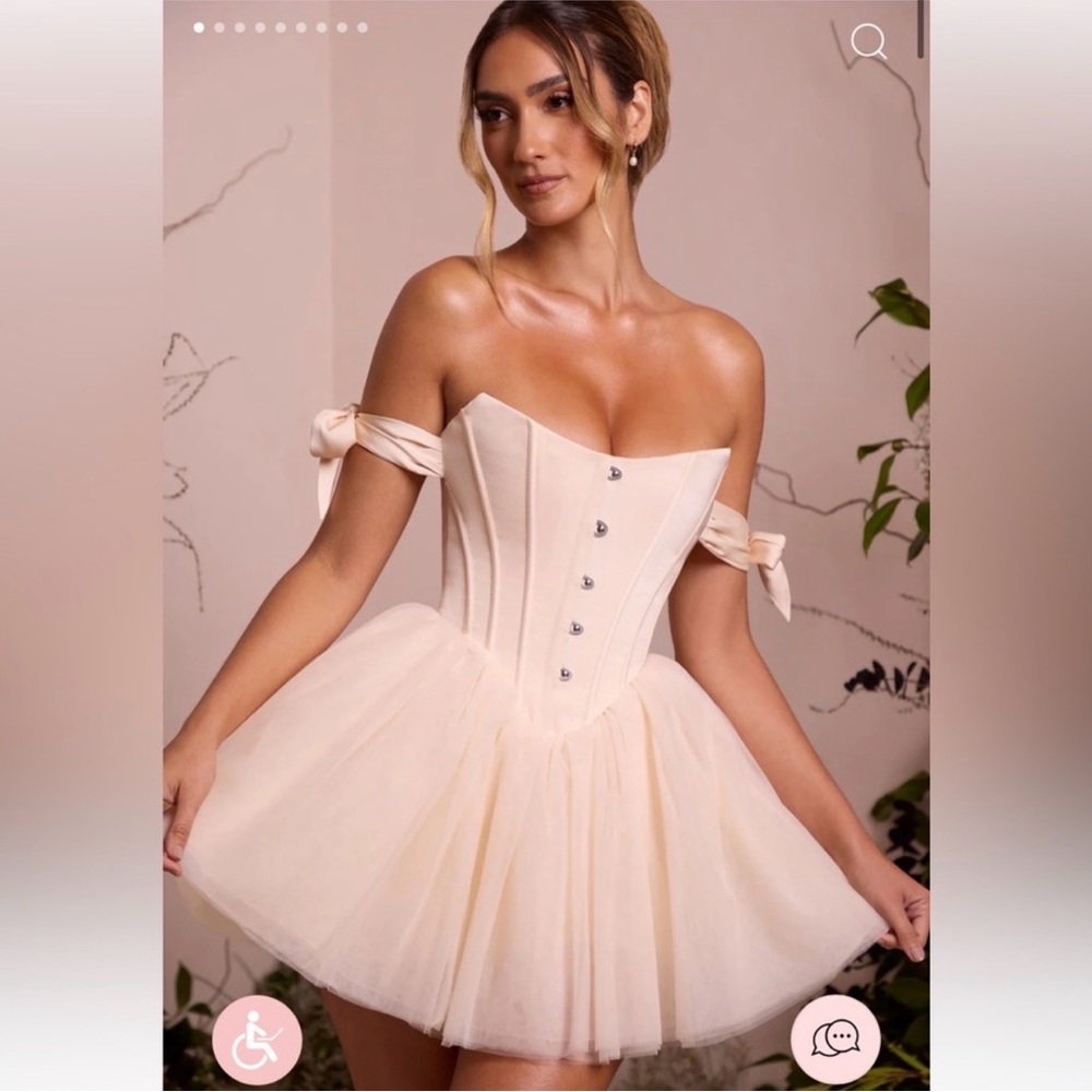 Oh Polly Cream Off-Shoulder Mini Dress